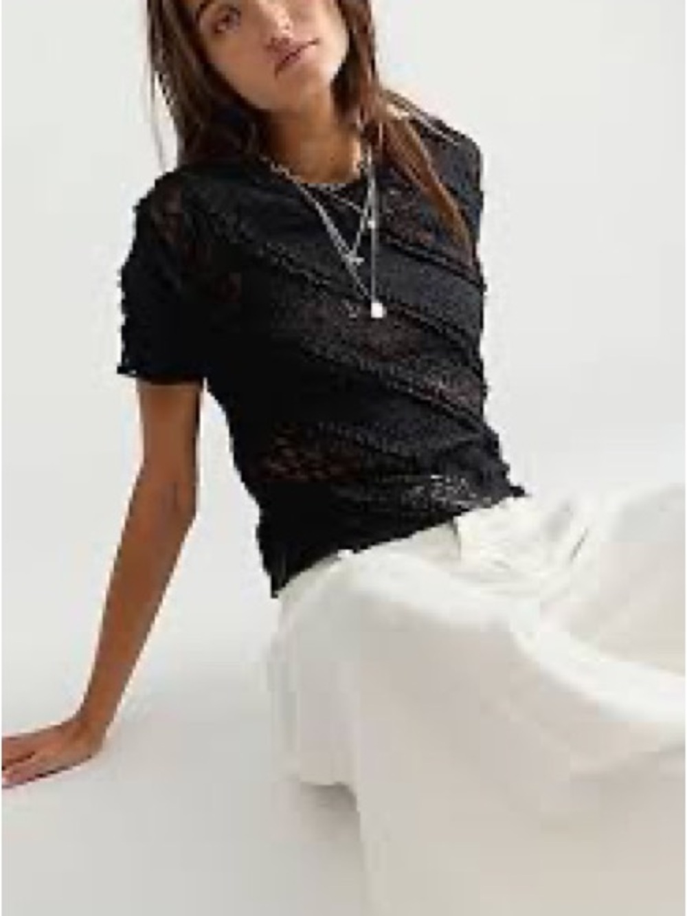 Free People Solita Short-Sleeve Lace Top Tee size Large